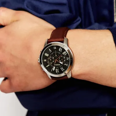Fossil Grant Chronograph Brown Leather For Men's